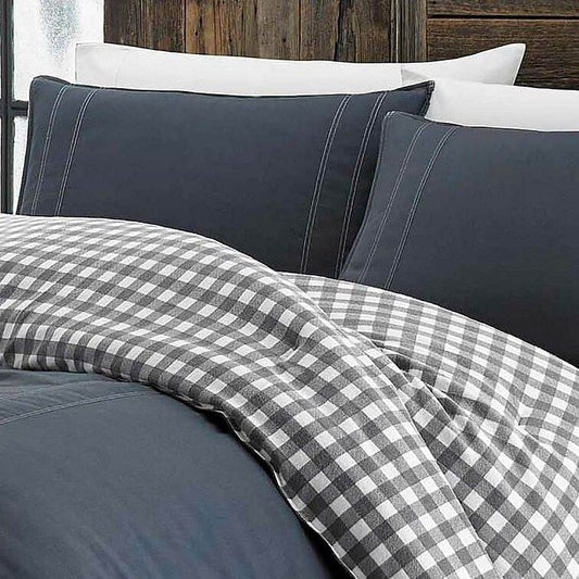 Full/Queen size 100% Cotton Reverse Plaid Gray/White Comforter Set - Loft&Timber