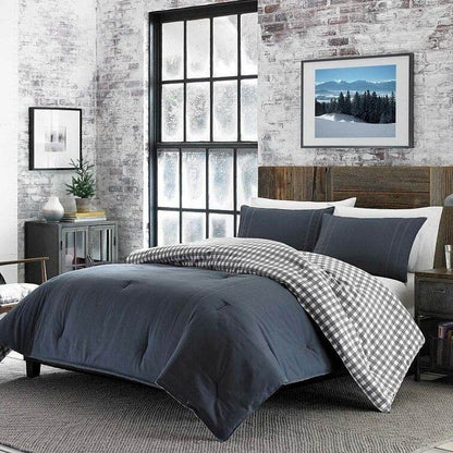 Full/Queen size 100% Cotton Reverse Plaid Gray/White Comforter Set - Loft&Timber
