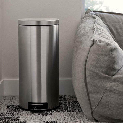 8-Gallon Round Stainless Steel Step Trash Can Kitchen Bathroom Home Office - Loft&Timber