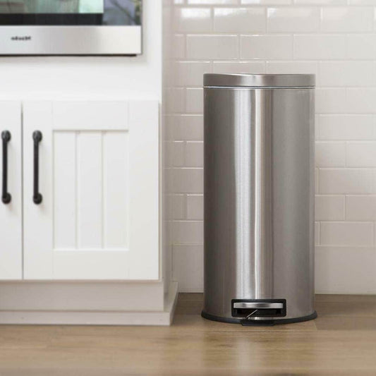8-Gallon Round Stainless Steel Step Trash Can Kitchen Bathroom Home Office - Loft&Timber