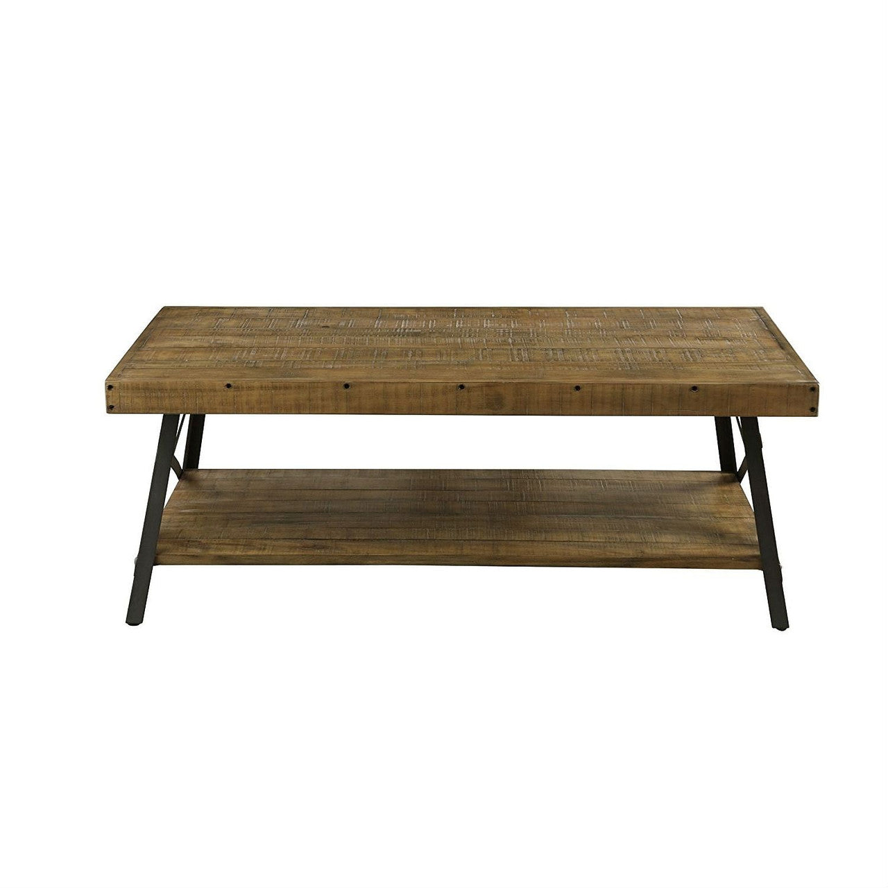 Modern Industrial Style Solid Wood Coffee Table with Steel Legs-2