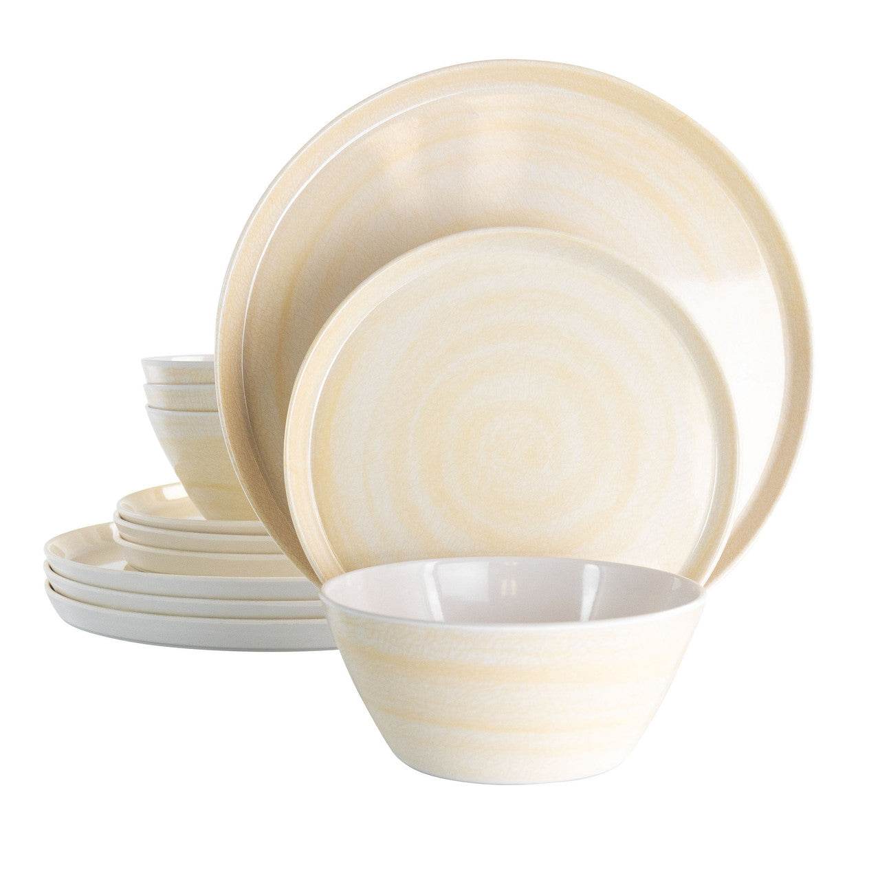 Elama Crafted Clay 12 Piece Lightweight Melamine Dinnerware Set in Cream - Loft&Timber