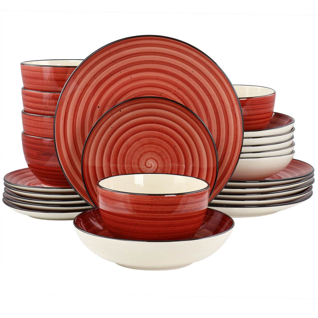 Elama Gia 24 Piece Round Stoneware Dinnerware Set in Red - Loft&Timber