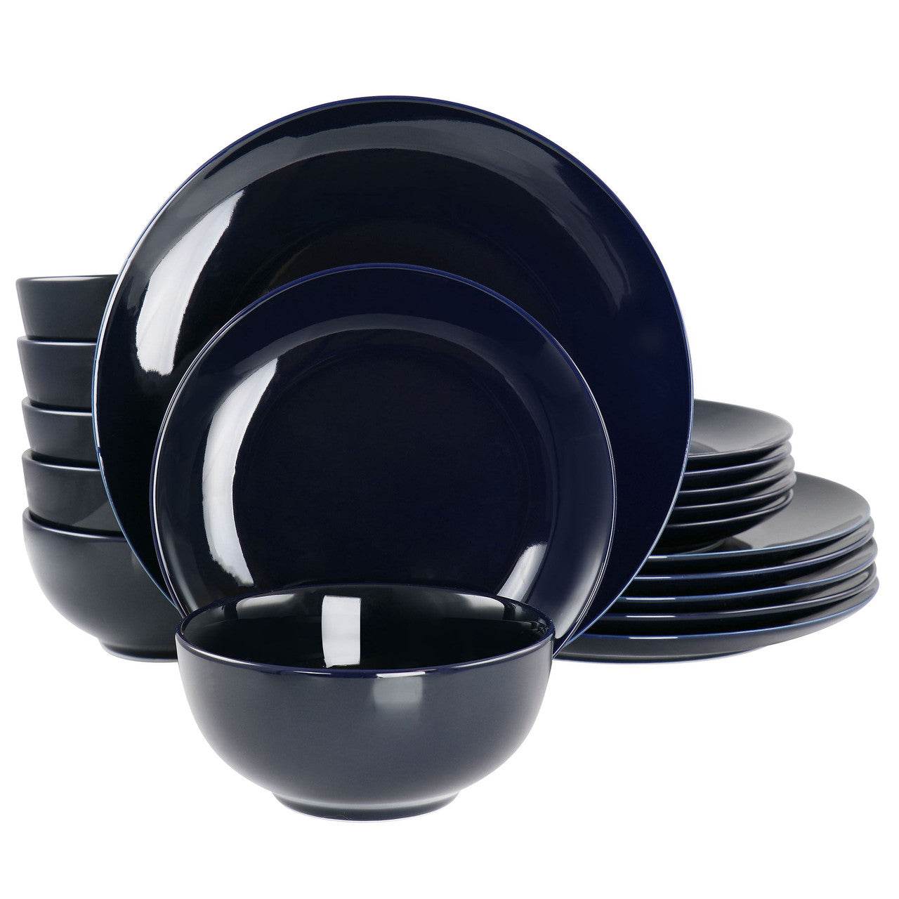 Elama Luna 18 Piece Porcelain Dinnerware Set in Dark Blue - Loft&Timber