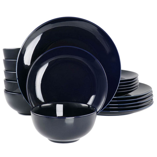 Elama Luna 18 Piece Porcelain Dinnerware Set in Dark Blue - Loft&Timber