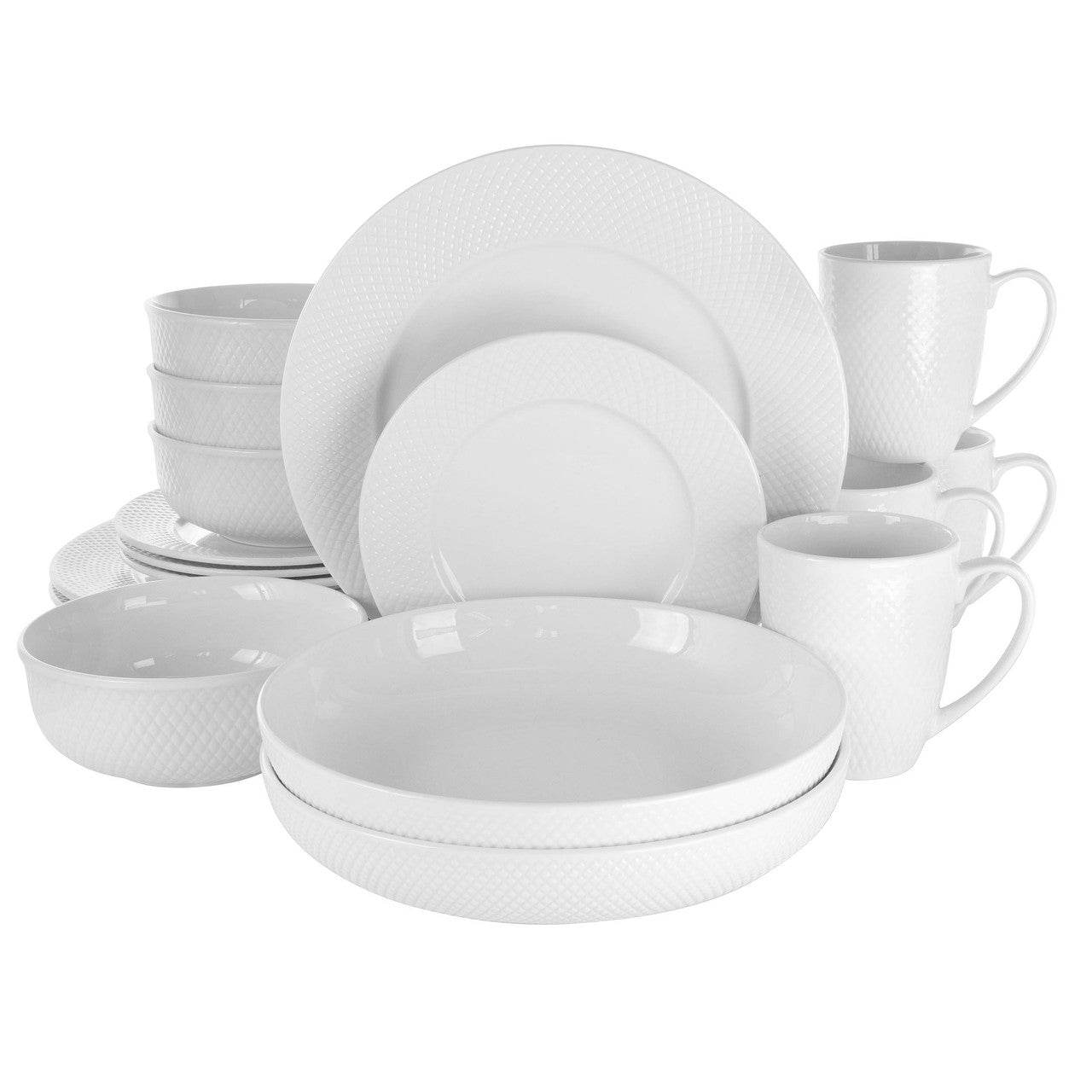 Elama Maisy 18 Piece Round Porcelain Dinnerware Set in White - Loft&Timber