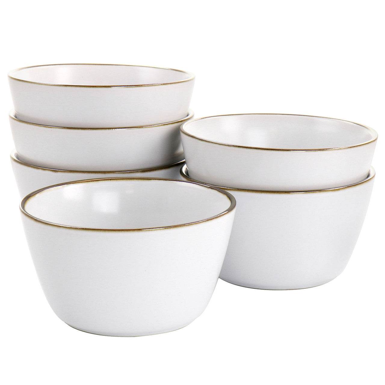 Elama Arthur 6 Piece Stoneware Bowl Set in Matte White with Gold Rim - Loft&Timber