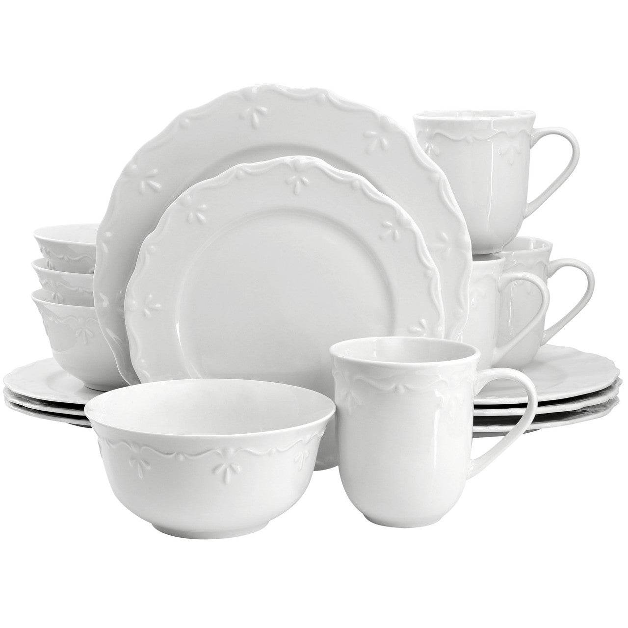 Elama Henryi 16 Piece Porcelain Dinnerware Set in White - Loft&Timber