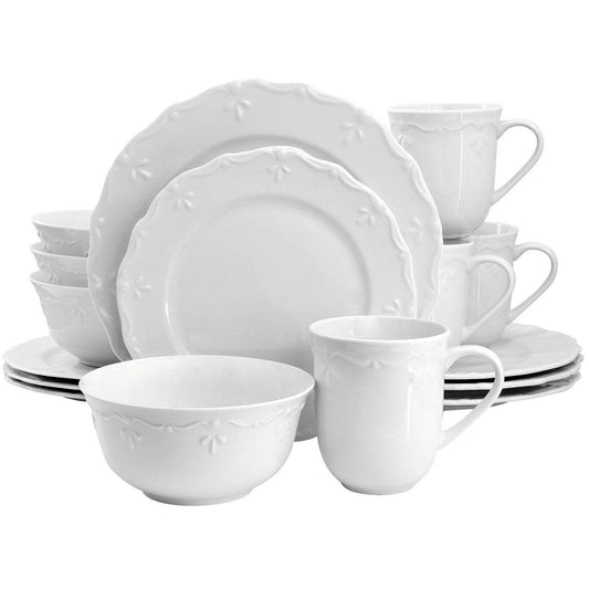 Elama Henryi 16 Piece Porcelain Dinnerware Set in White - Loft&Timber