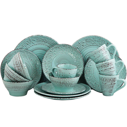 Elama Malibu Waves 16-Piece Dinnerware Set in Turquoise - Loft&Timber