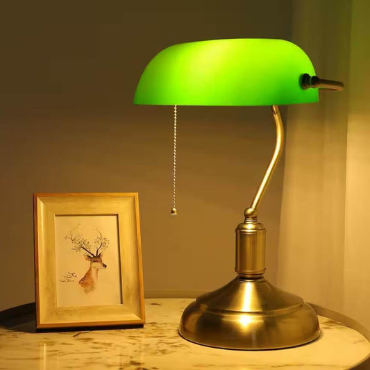 Antique Brass Bankers Lamp Desk Light Table Lamp with Green Glass Shade - Loft&Timber
