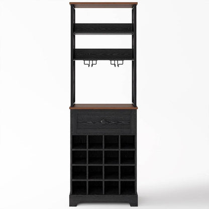 Black/Brown Wine Rack Kitchen Bar Storage Cabinet Shelf with Glass Holders - Loft&Timber