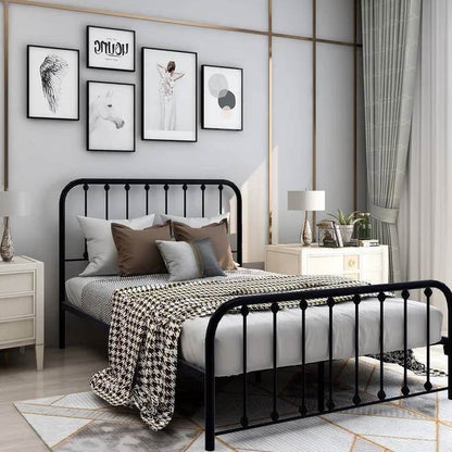 Full size Classic Black Metal Bed Frame with Slatted Headboard and Footboard - Loft&Timber