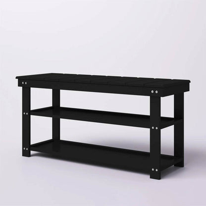 Black Wooden 2-Shelf Shoe Rack Storage Bench for Entryway or Closet - Loft&Timber