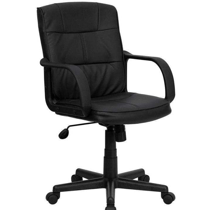 Black Mid-Back Polyurethane & Leather Office Chair with Nylon Arms - Loft&Timber