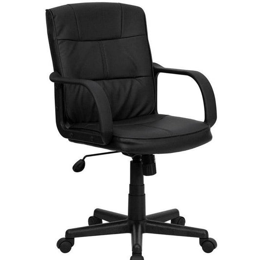 Black Mid-Back Polyurethane & Leather Office Chair with Nylon Arms - Loft&Timber