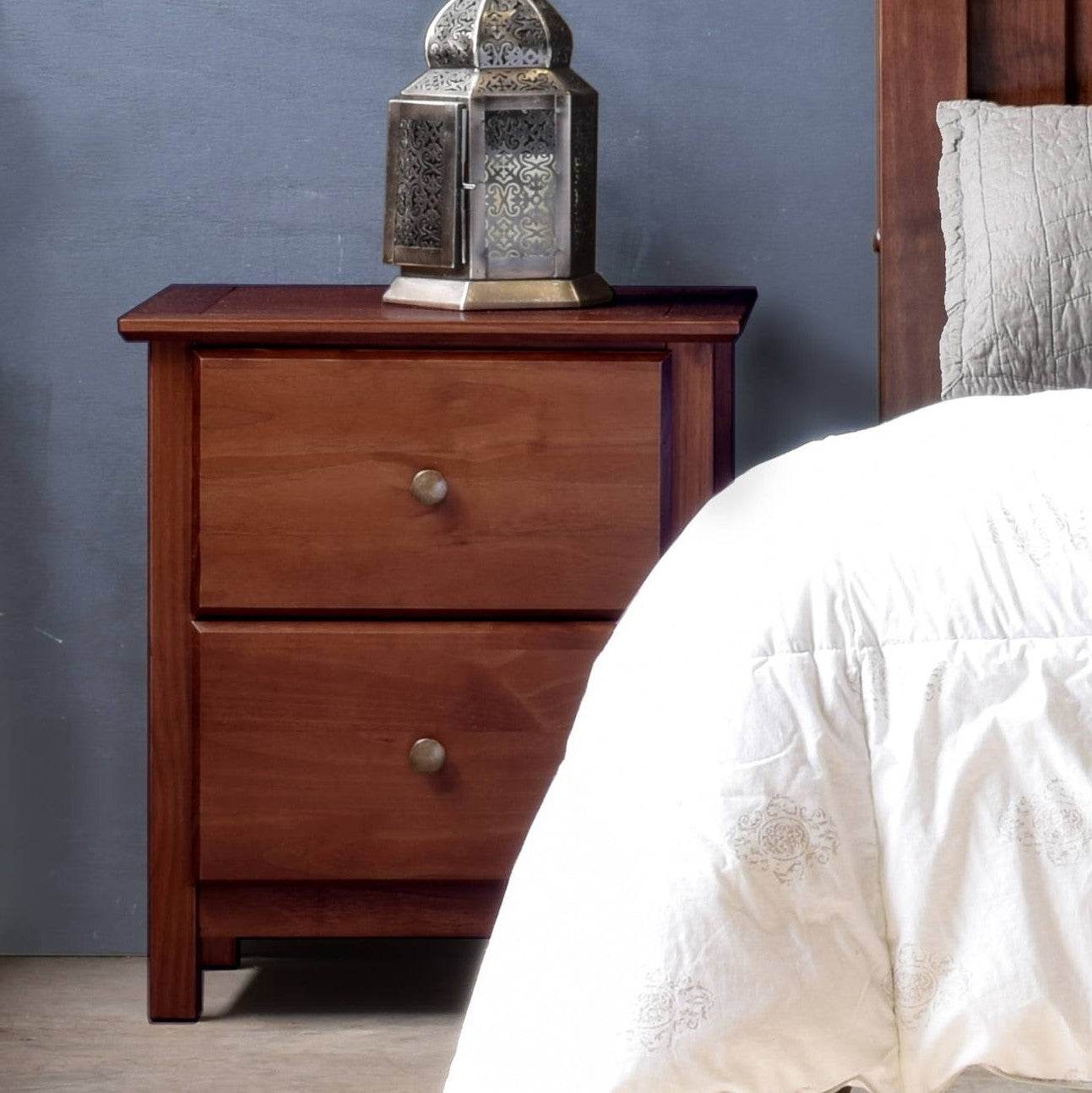 Farmhouse Solid Pine Wood 2 Drawer Nightstand in Cherry Finish - Loft&Timber