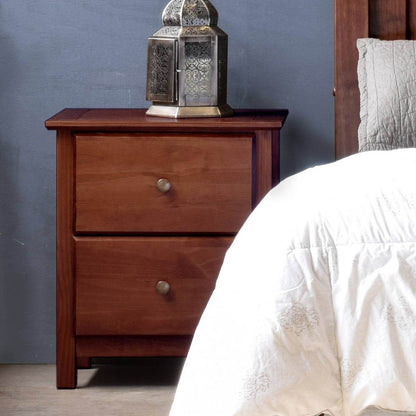 Farmhouse Solid Pine Wood 2 Drawer Nightstand in Cherry Finish - Loft&Timber