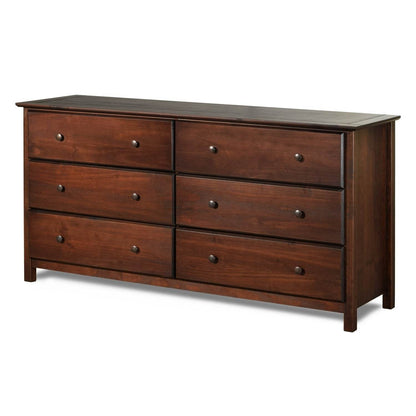 Farmhouse Solid Pine Wood 6 Drawer Dresser in Cherry Finish - Loft&Timber