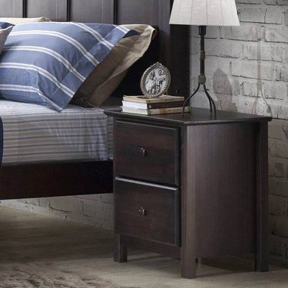 Farmhouse Solid Pine Wood 2 Drawer Nightstand in Espresso - Loft&Timber