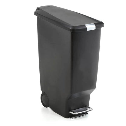 Black 10-Gallon Narrow Kitchen Trash Can with Easy Step-on Lid - Loft&Timber