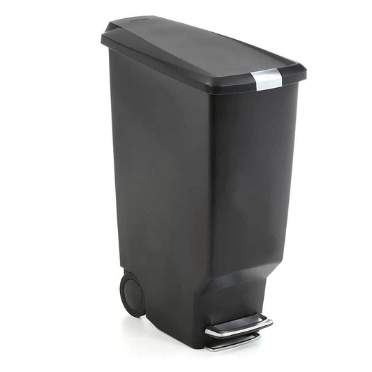 Black 10-Gallon Narrow Kitchen Trash Can with Easy Step-on Lid - Loft&Timber