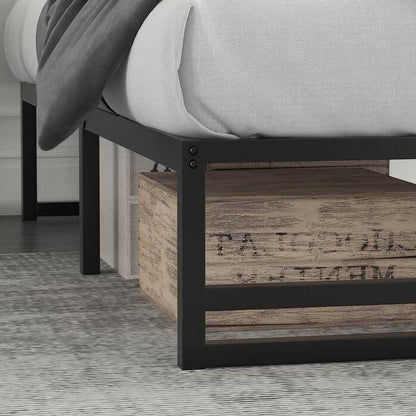 Full Size Black Metal Platform Bed Frame with Under-Bed Storage Space - Loft&Timber