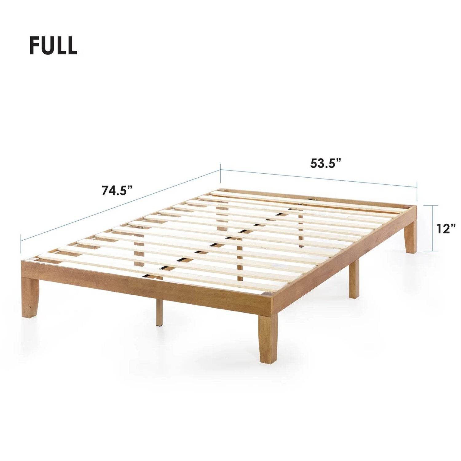 Full size Solid Wood Platform Bed Frame in Natural Wooden Finish - Loft&Timber