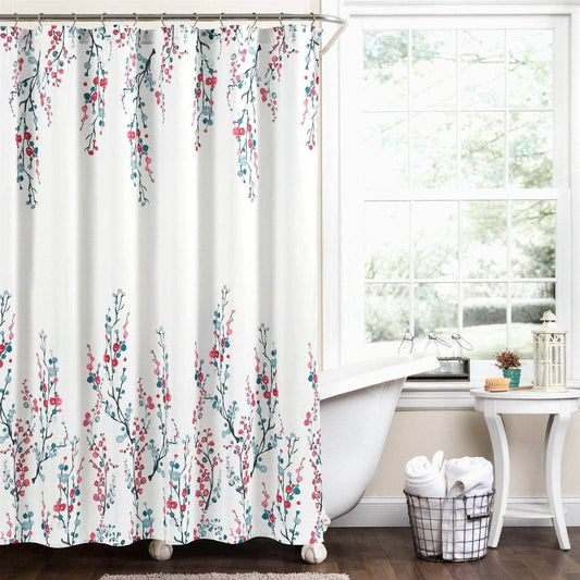 72-inch White Blue Coral Watercolor Floral Shower Curtain - Loft&Timber