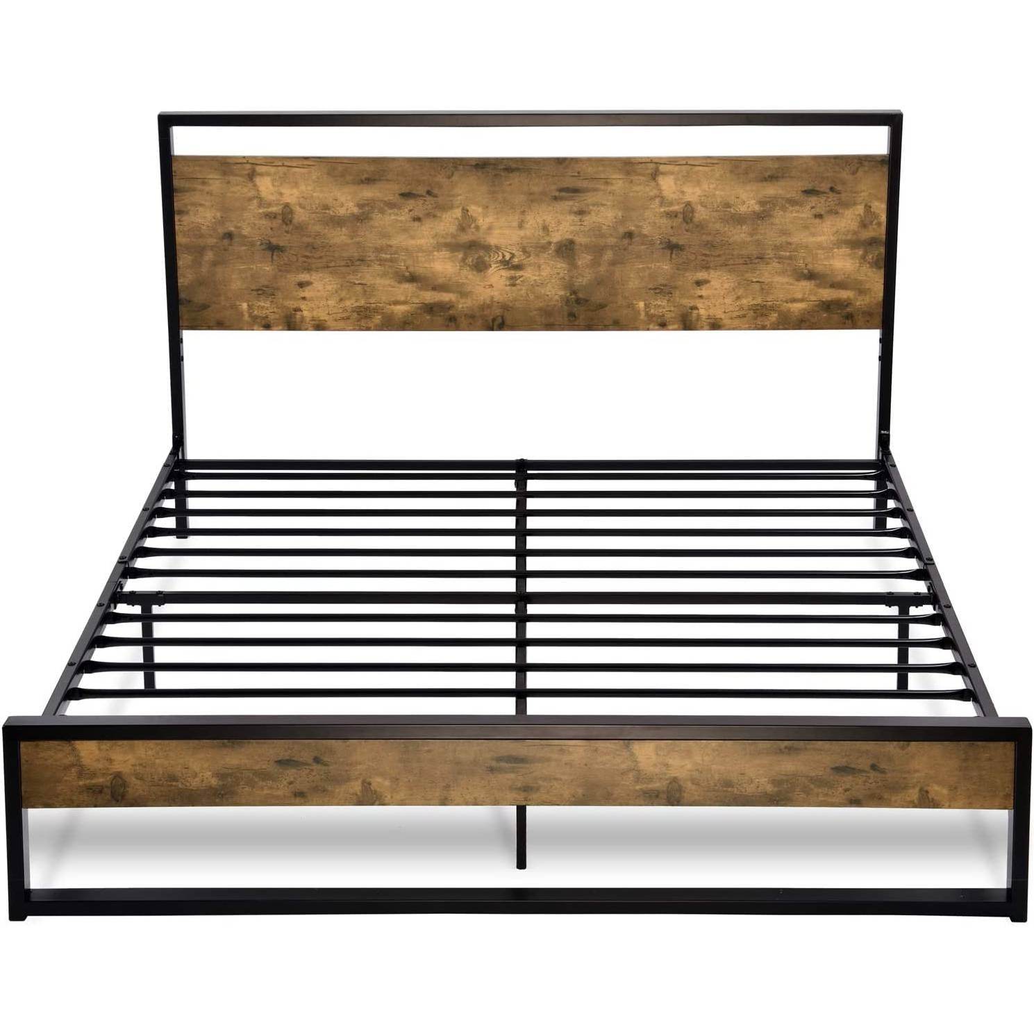 Full size Metal Wood Platform Bed Frame with Industrial Headboard - Loft&Timber