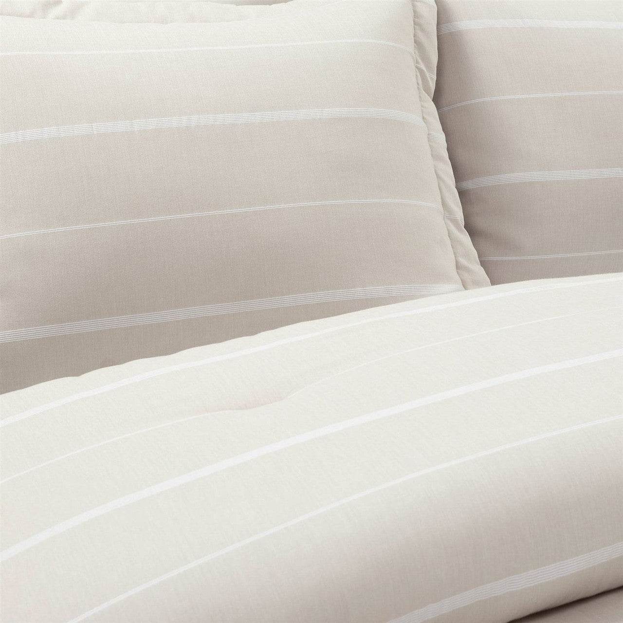 Full/Queen Beige Off-White Stripe Lightweight 3-Piece Comforter Set - Loft&Timber