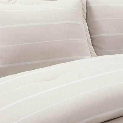 Full/Queen Beige Off-White Stripe Lightweight 3-Piece Comforter Set - Loft&Timber