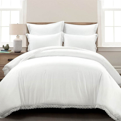 Full/Queen size White 5-Piece Lightweight Comforter Set with Lace Trim - Loft&Timber