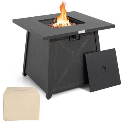 50,000 BTU Black Steel Square Portable LP Gas Propane Fire Pit Table - Loft&Timber