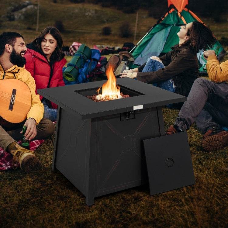 50,000 BTU Black Steel Square Portable LP Gas Propane Fire Pit Table - Loft&Timber