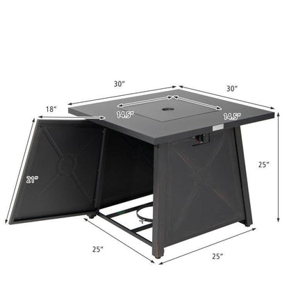 50,000 BTU Black Steel Square Portable LP Gas Propane Fire Pit Table - Loft&Timber