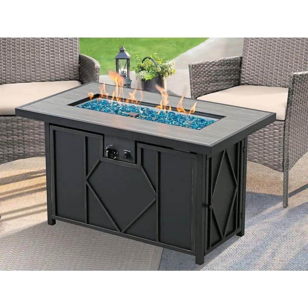 42-inch Outdoor Propane Gas Fire Pit Patio Table with Blue Fire Glass - Loft&Timber