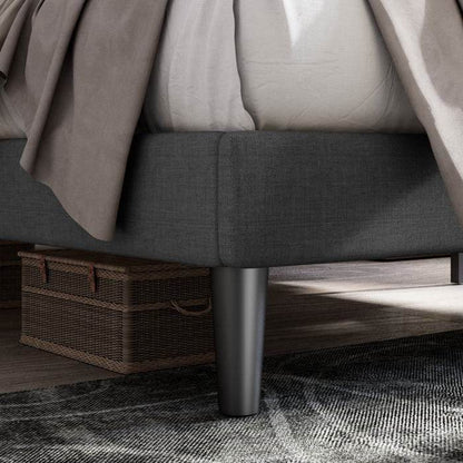 Full Size Dark Grey Linen Upholstered Platform Bed with Button-Tufted Headboard - Loft&Timber