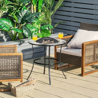 Portable Round Fire Pit Table with Mesh Cover and Fire Poker - Loft&Timber