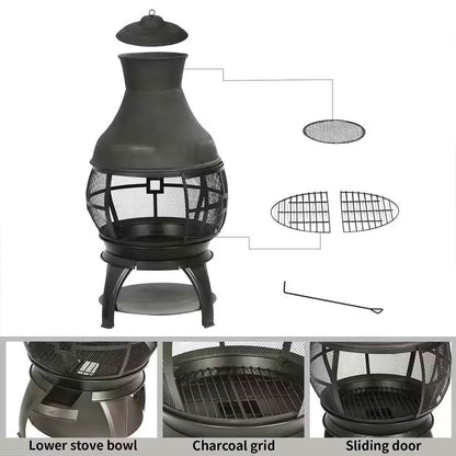 45-inch Black Cast Iron and Steel Outdoor Fire Pit Chimenea - Loft&Timber