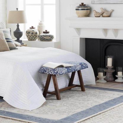 Spearman Blue Floral Wooden Bench - Loft&Timber