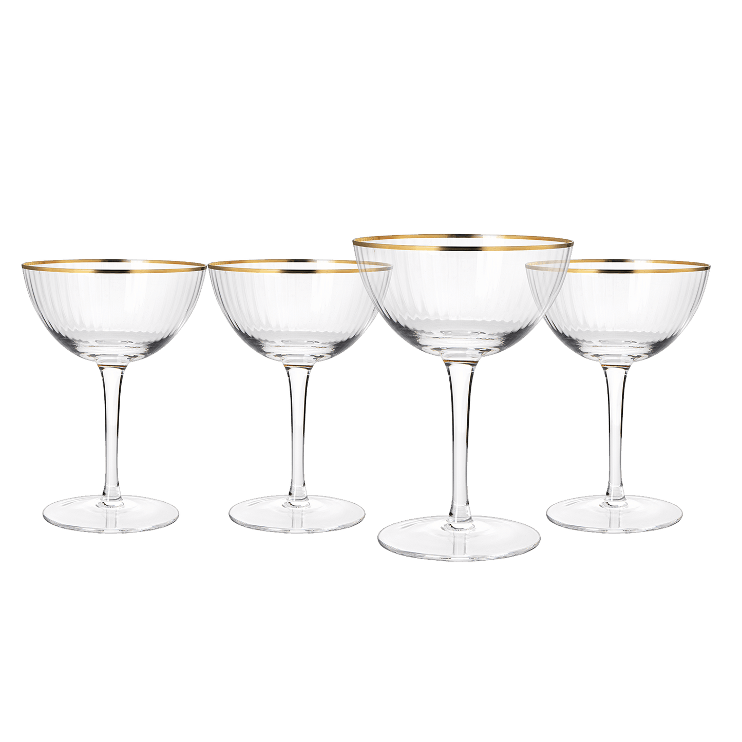 The Wine Savant Gold Rim Glasses 6 oz, Set of 4 Gold Rim Classic Manhattan Glasses For Martini, Cocktails, Champagne, Water & Wine - Classic Coupes Gilded Rimed, Crystal with Stems, Coupe - Loft&Timber