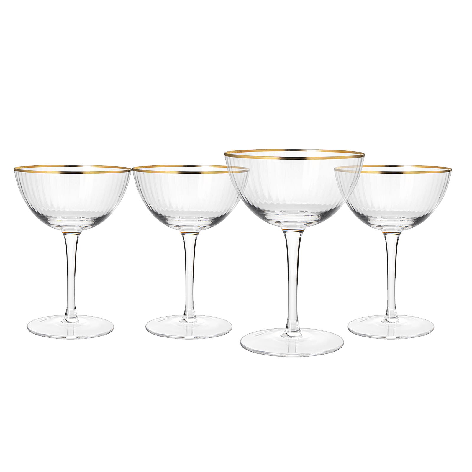 The Wine Savant Gold Rim Glasses 6 oz, Set of 4 Gold Rim Classic Manhattan Glasses For Martini, Cocktails, Champagne, Water & Wine - Classic Coupes Gilded Rimed, Crystal with Stems, Coupe - Loft&Timber