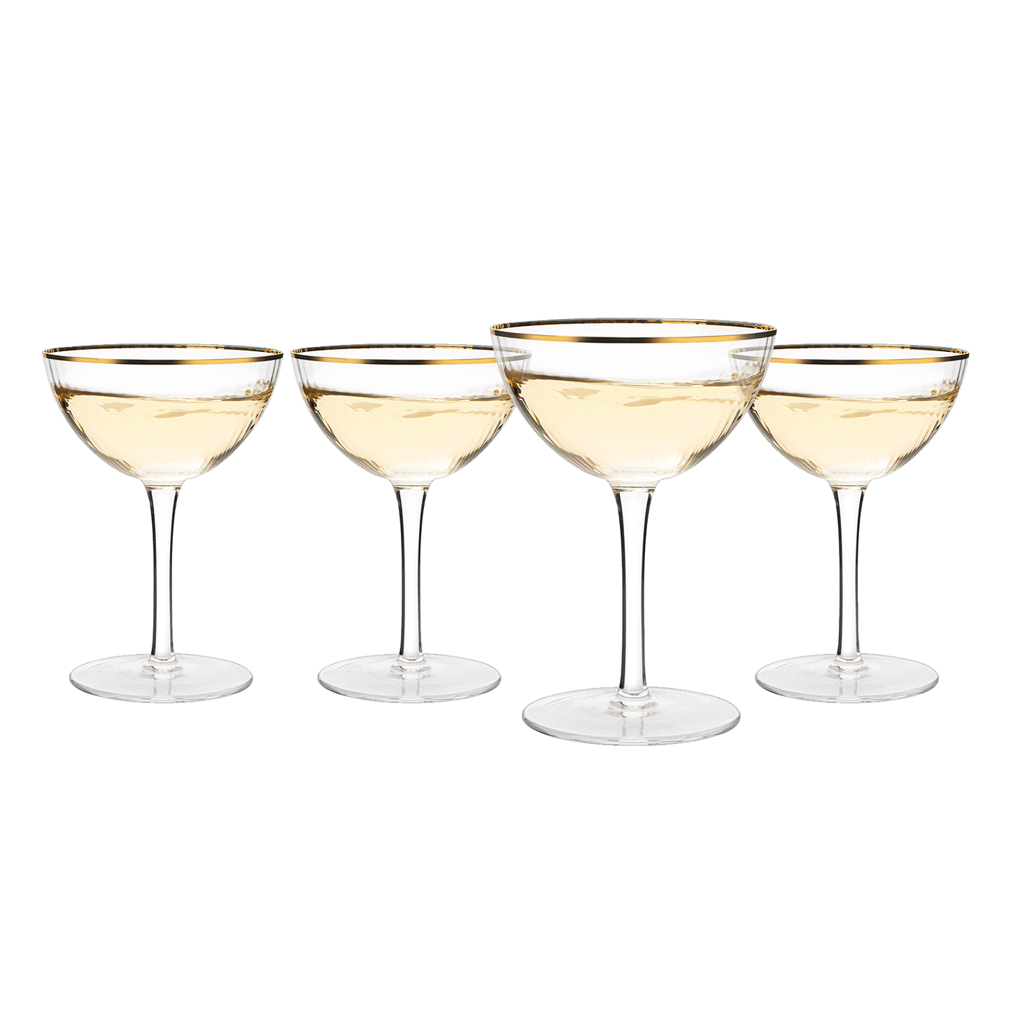 The Wine Savant Gold Rim Glasses 6 oz, Set of 4 Gold Rim Classic Manhattan Glasses For Martini, Cocktails, Champagne, Water & Wine - Classic Coupes Gilded Rimed, Crystal with Stems, Coupe - Loft&Timber