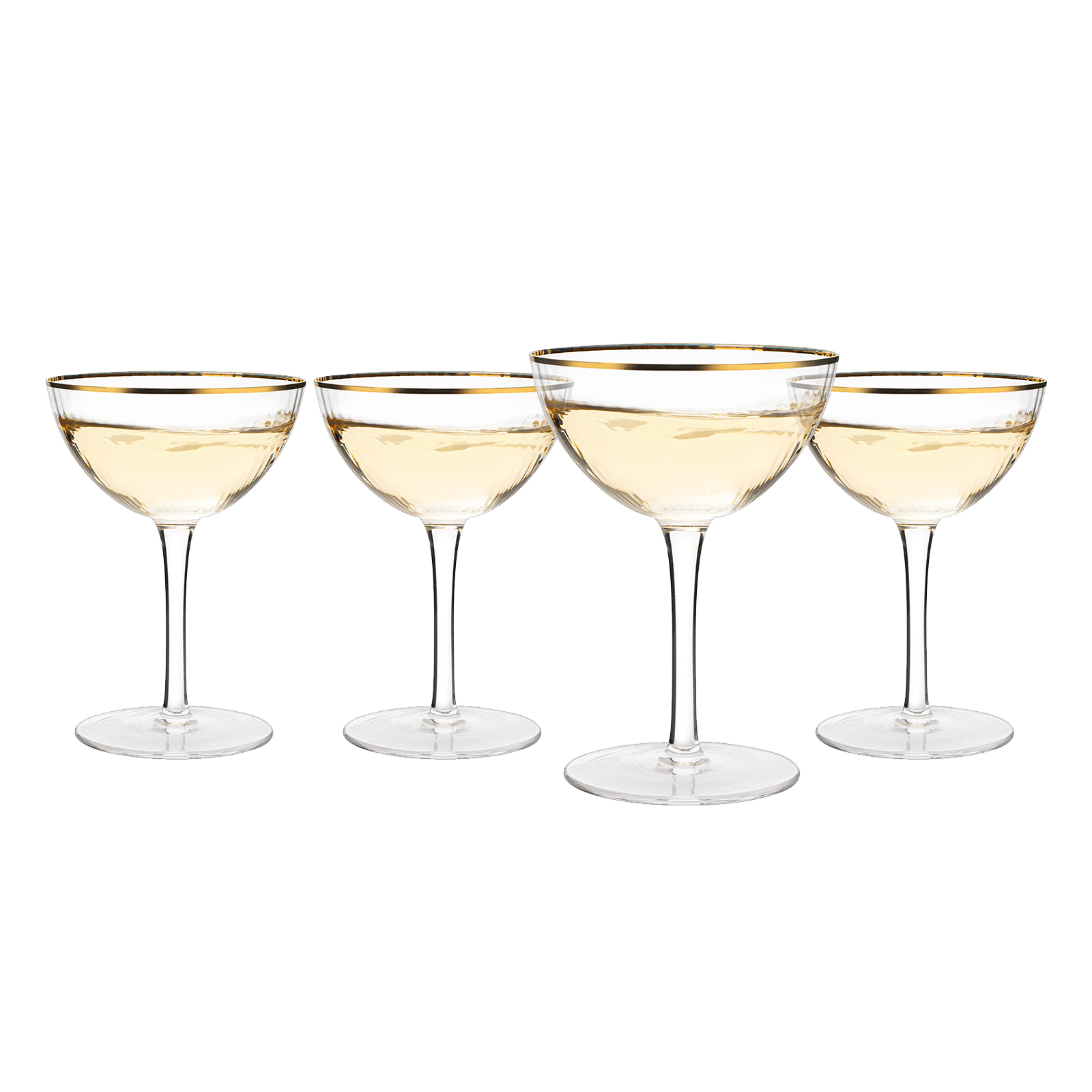 The Wine Savant Gold Rim Glasses 6 oz, Set of 4 Gold Rim Classic Manhattan Glasses For Martini, Cocktails, Champagne, Water & Wine - Classic Coupes Gilded Rimed, Crystal with Stems, Coupe - Loft&Timber