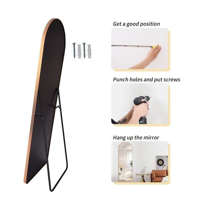 Gold Large Full Length Rounded Leaning Wall or Hanging Mirror - Loft&Timber