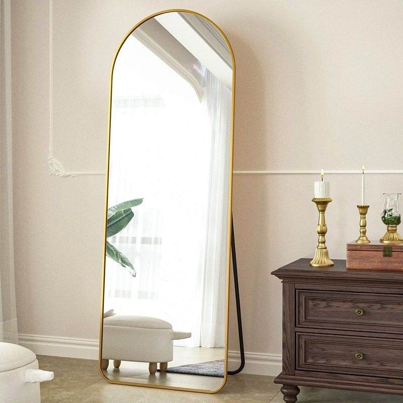 Gold Large Full Length Rounded Leaning Wall or Hanging Mirror - Loft&Timber