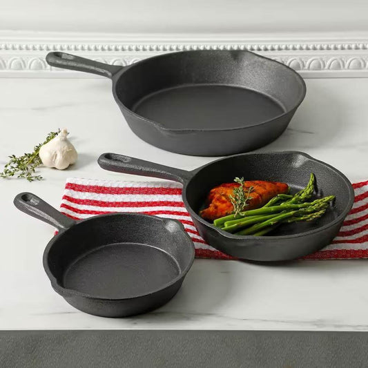 3-Piece Cast Iron Cookware Set with 8-inch 6-inch and 10-inch Skillet Frying Pan - Loft&Timber