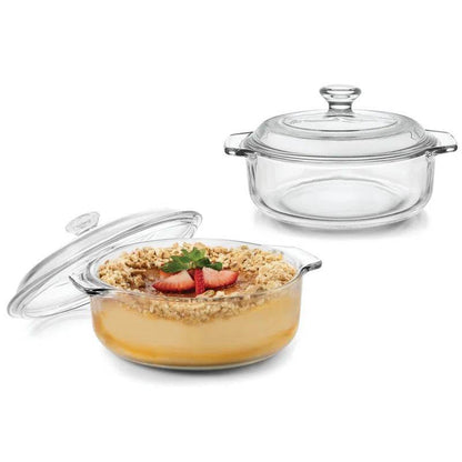 Set of 2 - 1-Quart Glass Dutch Oven Casserole Bakeware Baking Dishes with Lids - Loft&Timber