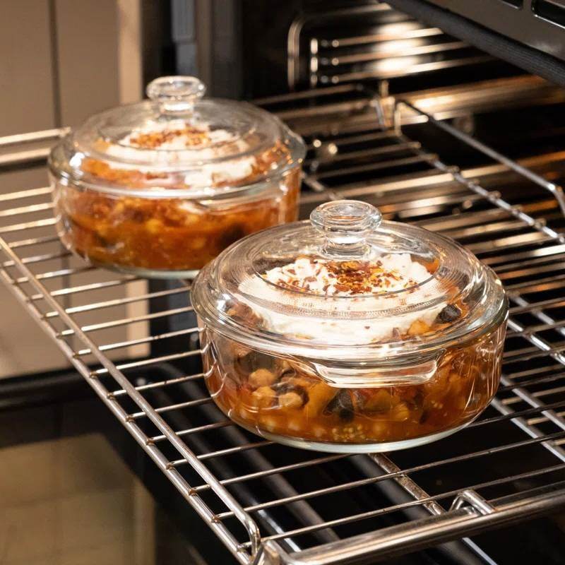 Set of 2 - 1-Quart Glass Dutch Oven Casserole Bakeware Baking Dishes with Lids - Loft&Timber